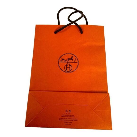 Authentic Hermes Orange Paper Gift Bag Purse Storage With Handles 8.25 X 11.25 - Picture 3 of 6